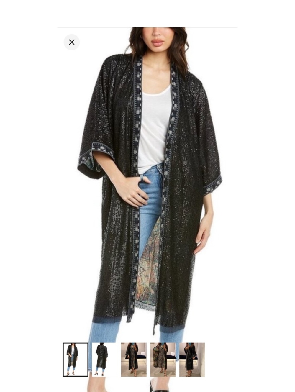 Johnny Was Tanya Sequin Kimono Floral Silk Lined With Pockets NWT Medium
